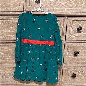 Mini Boden Green Dress with Red Accents, Size 6-7